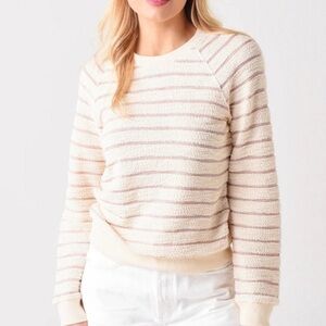 FAHERTY Women's Pacifica Terry Cloth Crew Neck Sweatshirt Beige Size M Cozy